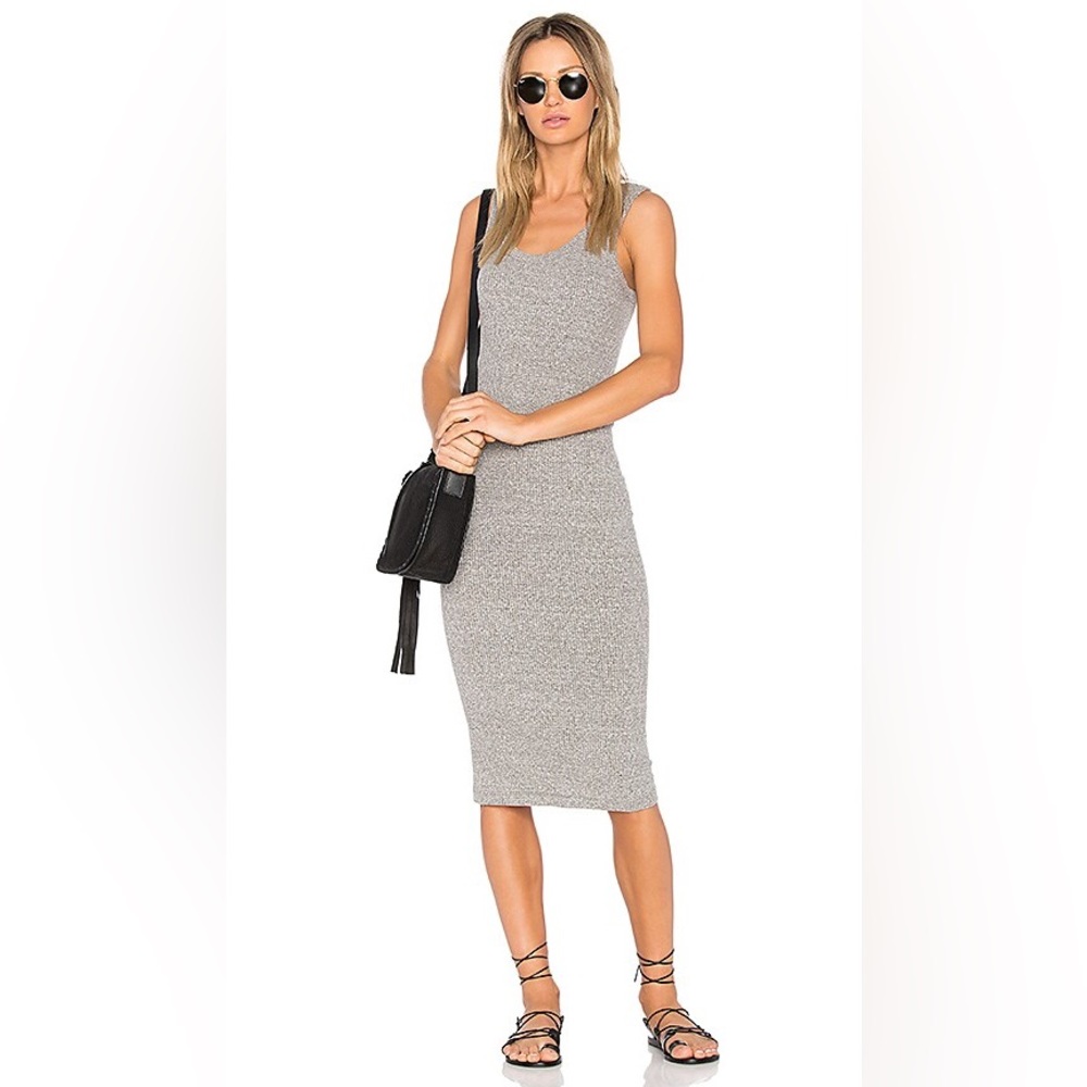 Enza Costa Rib Tank Midi Dress in Heather Grey